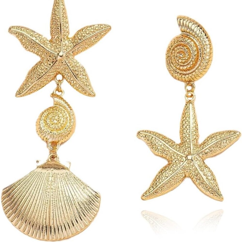 Starfish Nautical Shell Drop Earrings Lightweight… - image 1